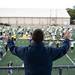 Michigan Marching Band Director Scott Boerma conducts practice from the structure at Elbel Field Tuesday. Daniel Brenner I AnnArbor.com